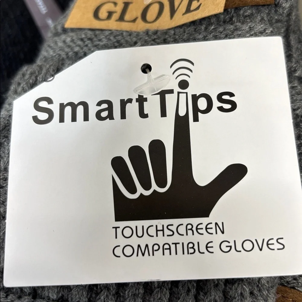 C.C light Melange Grey Knit smart tip touchscreen compatible lined Gloves